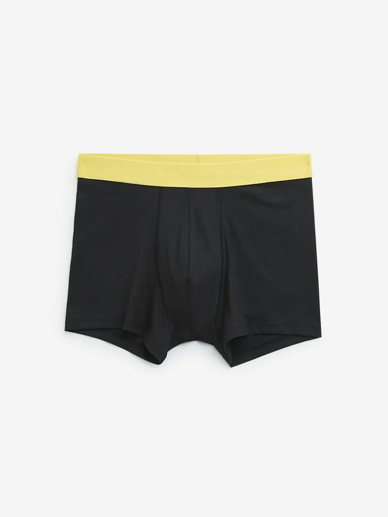 WES Lounge Black Solid Cotton Blend Trunks - Pack of 3