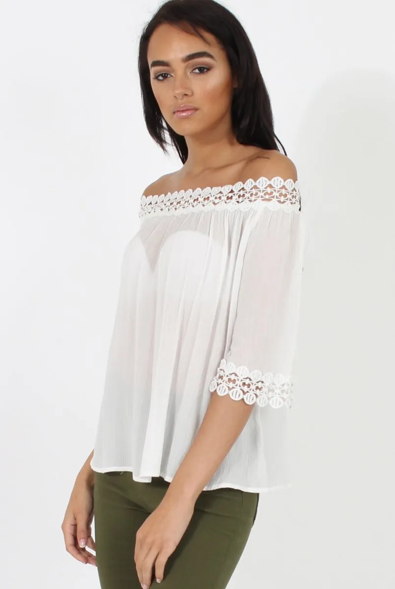 White Bardot Crochet Top - Aliza