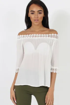 White Bardot Crochet Top - Aliza