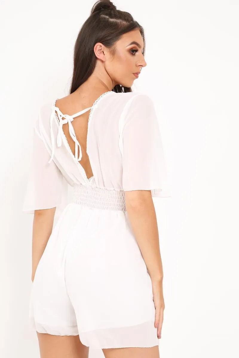 White Crochet Plunge Playsuit -Moana