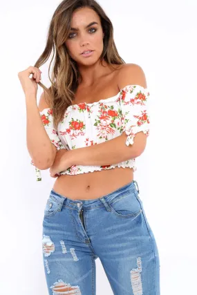 White Floral Frill Gypsy Top - Maysia