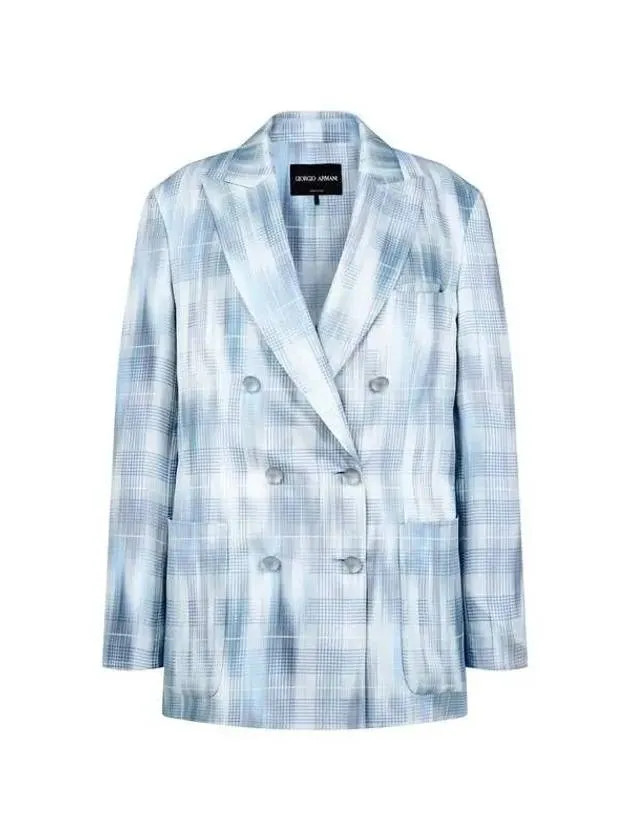 Women s Check Silk Peaked Double Jacket Light Blue