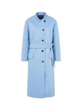 Women s Soft Wool Belted Single Coat Blue 270105