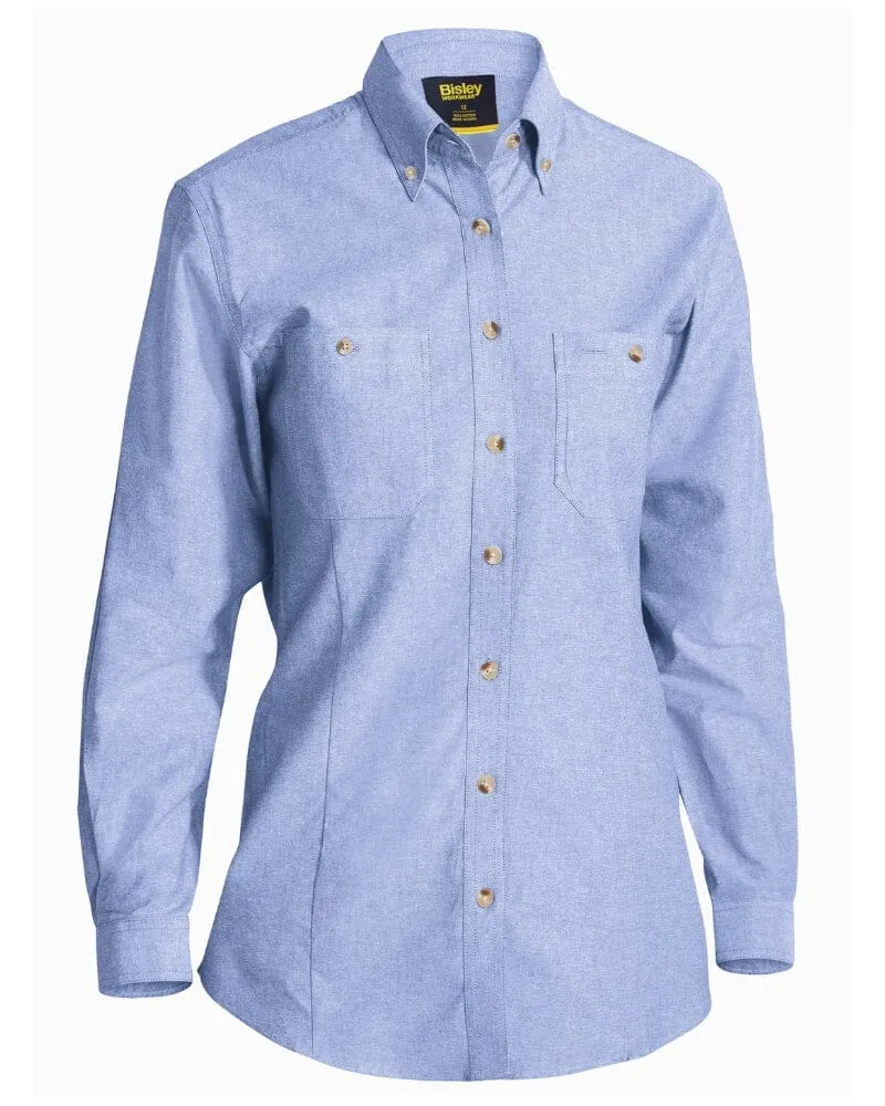 *Womens Chambray Long Sleeve Slim Fit Shirt* - Blue