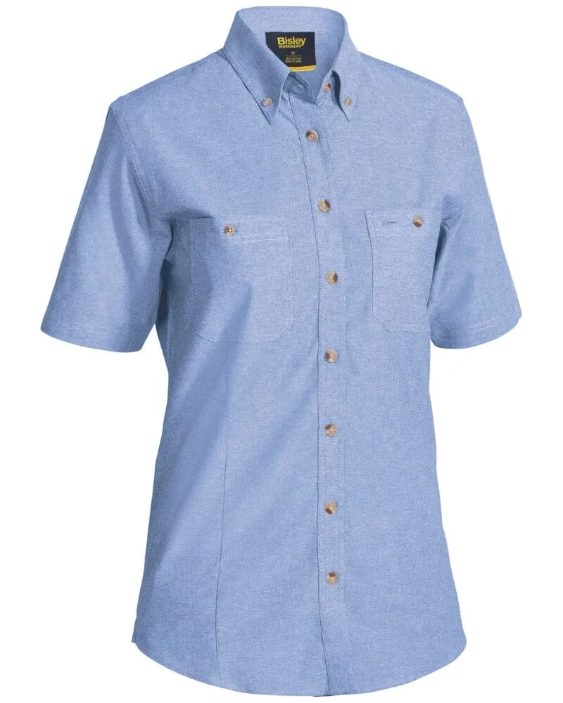 *Womens Chambray Short Sleeve Slim Fit Shirt* - Blue