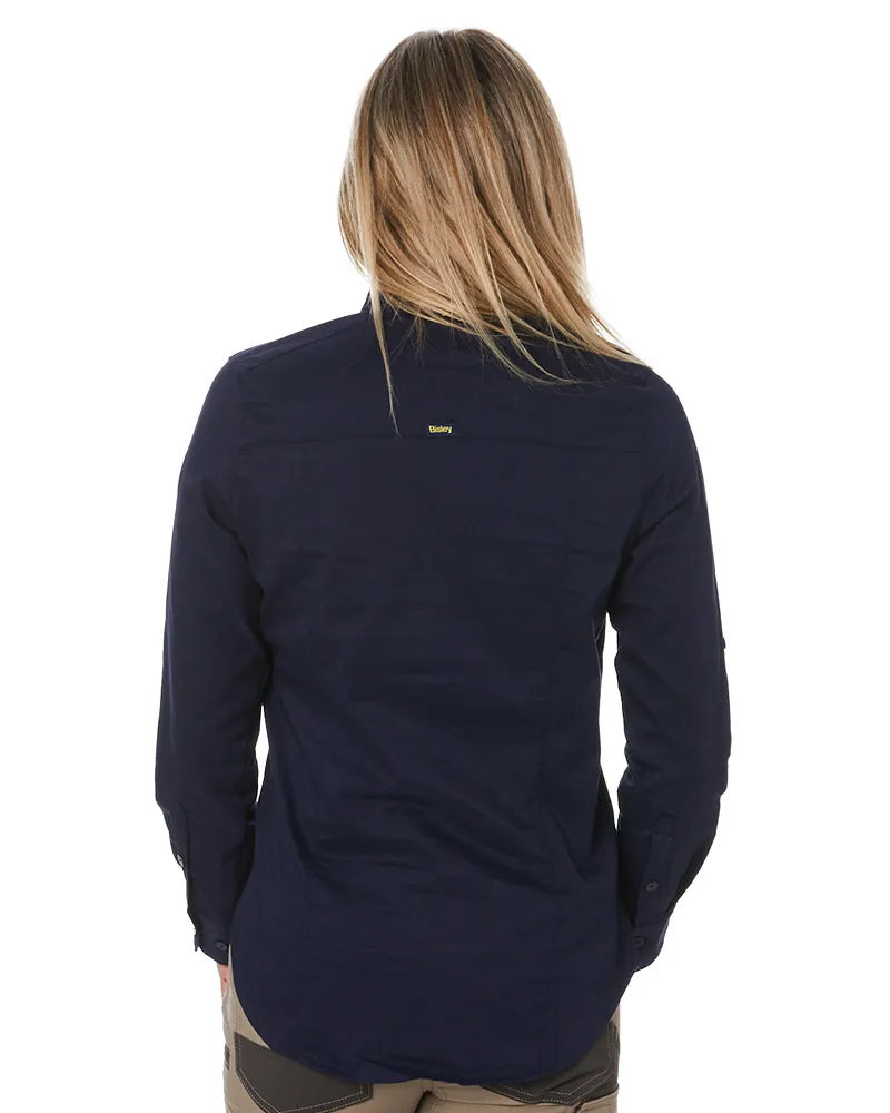 Womens Stretch V-Neck Closed Front Shirt - Navy