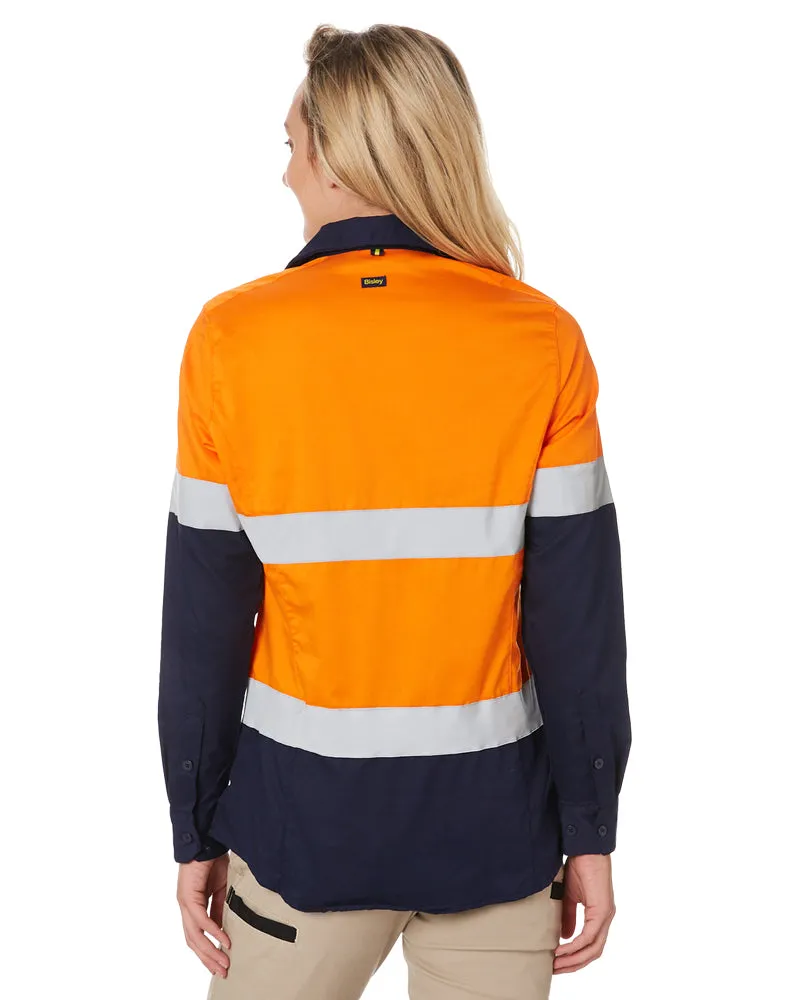 Womens Taped Hi Vis Stretch V-Neck Shirt - Orange/Navy