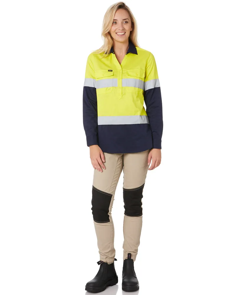 Womens Taped Hi Vis Stretch V-Neck Shirt - Yellow/Navy