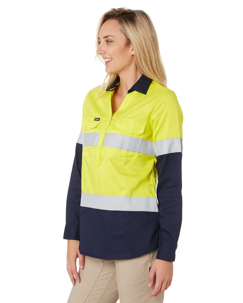 Womens Taped Hi Vis Stretch V-Neck Shirt - Yellow/Navy