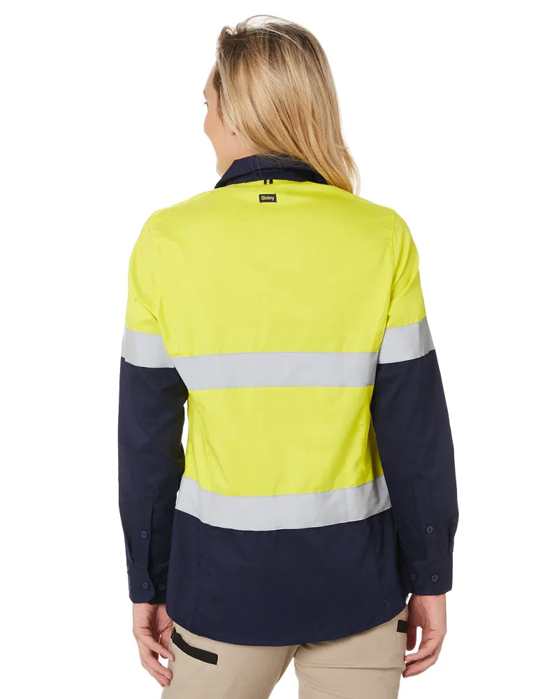 Womens Taped Hi Vis Stretch V-Neck Shirt - Yellow/Navy