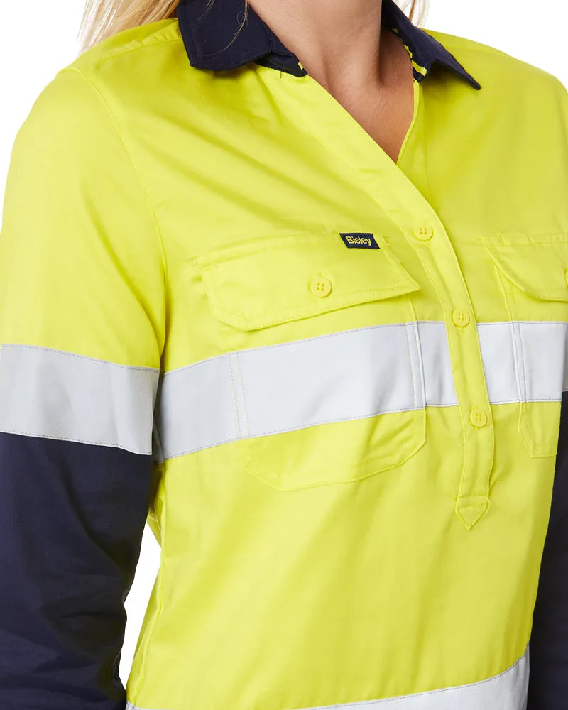 Womens Taped Hi Vis Stretch V-Neck Shirt - Yellow/Navy