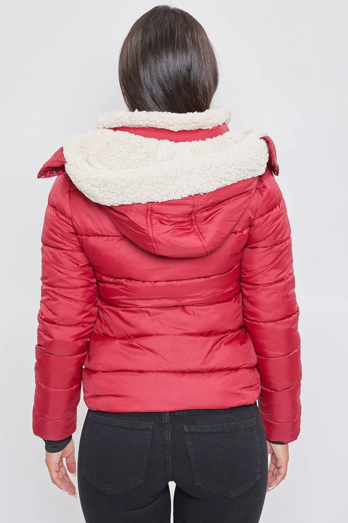 Women's Winter Puffer Jacket With Sherpa Fur Hoodie