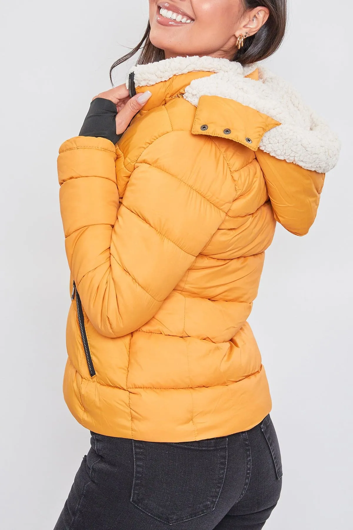 Women's Winter Puffer Jacket With Sherpa Fur Hoodie