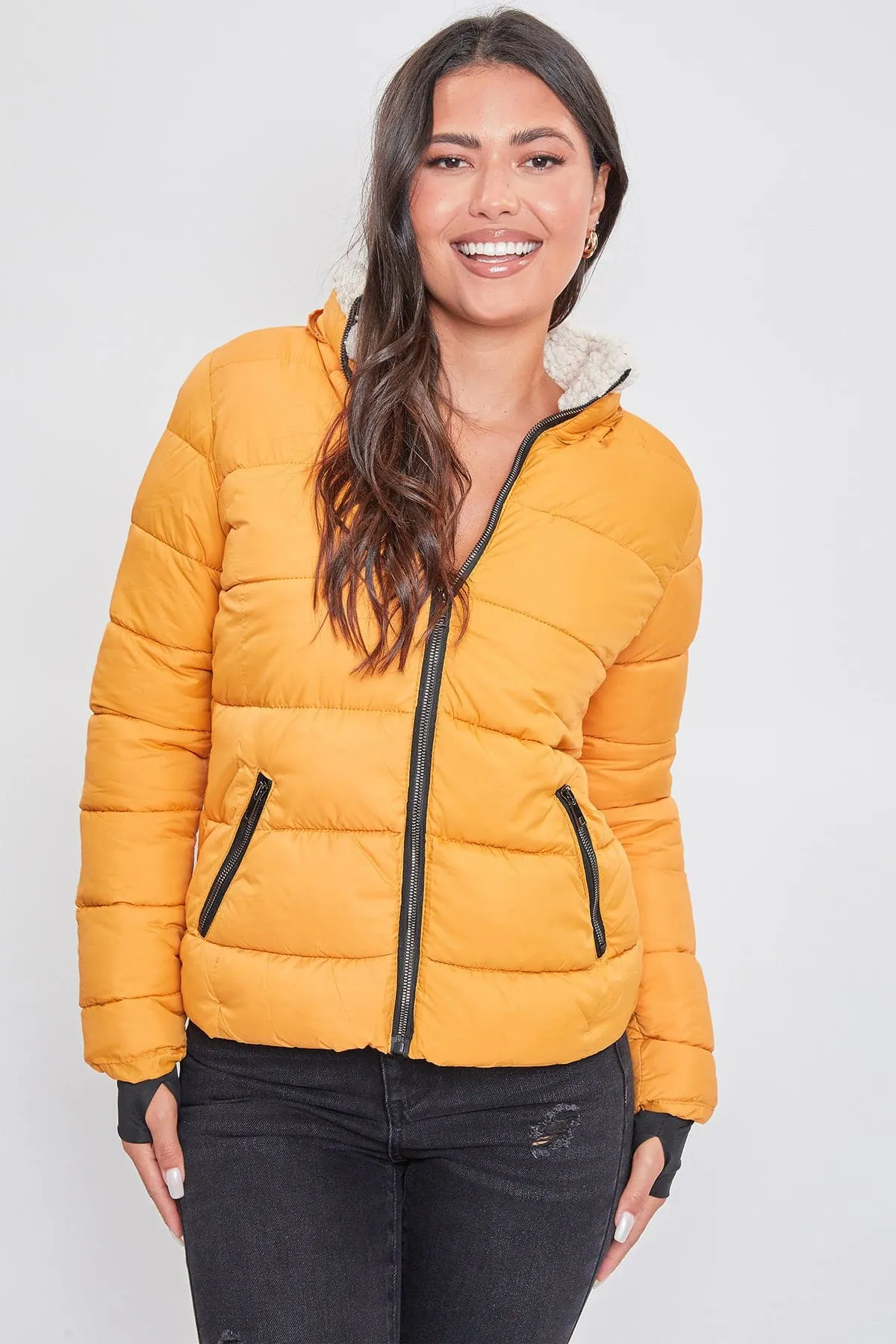 Women's Winter Puffer Jacket With Sherpa Fur Hoodie