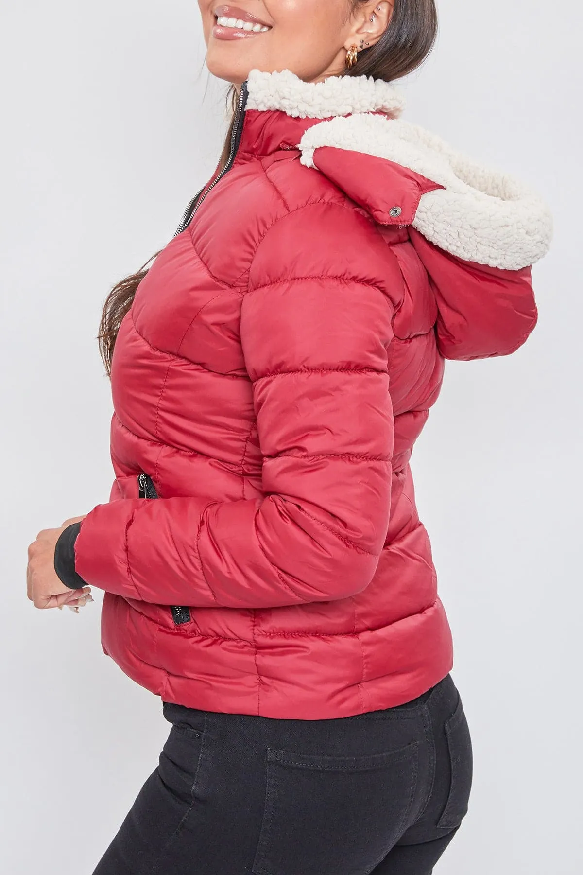 Women's Winter Puffer Jacket With Sherpa Fur Hoodie