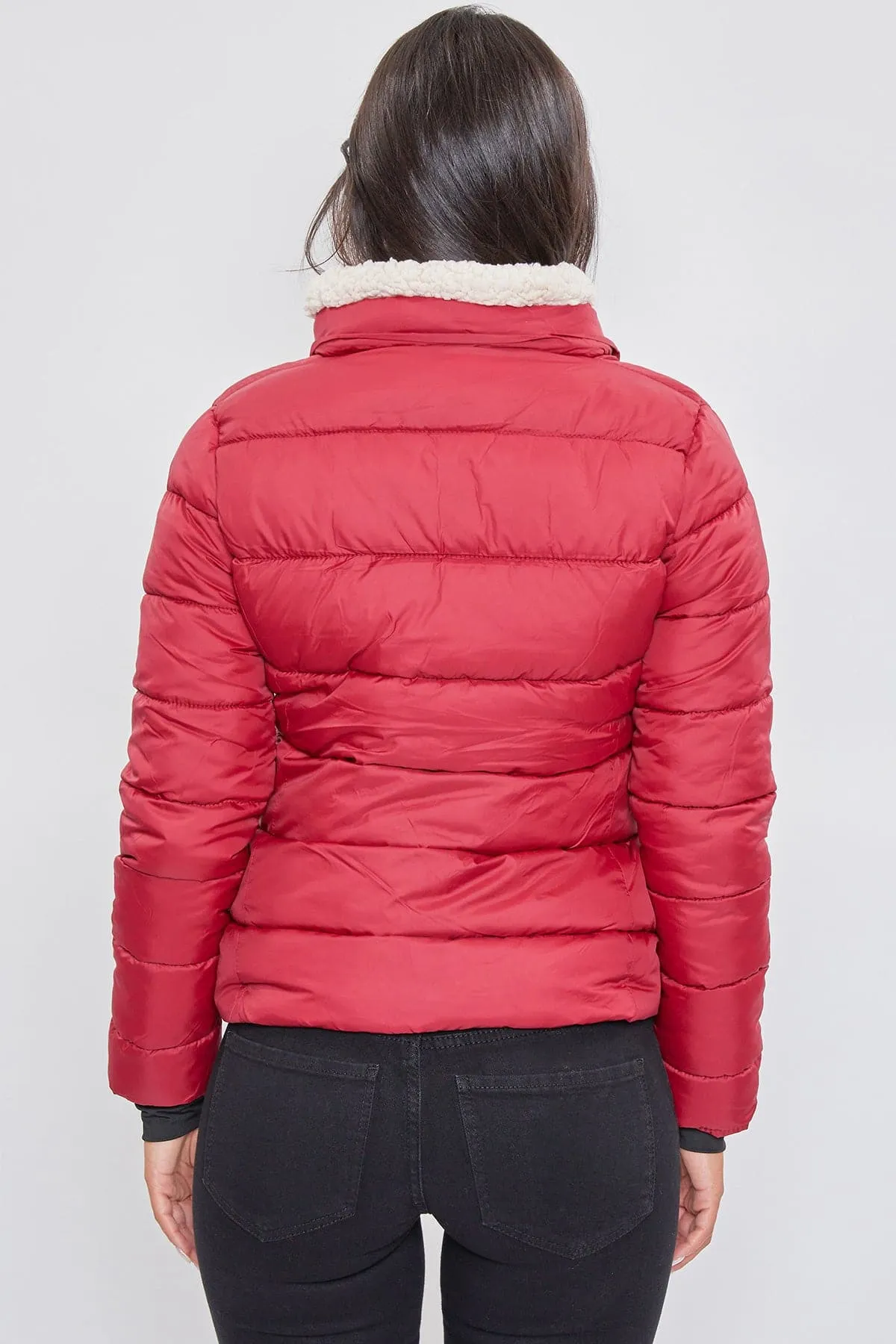 Women's Winter Puffer Jacket With Sherpa Fur Hoodie