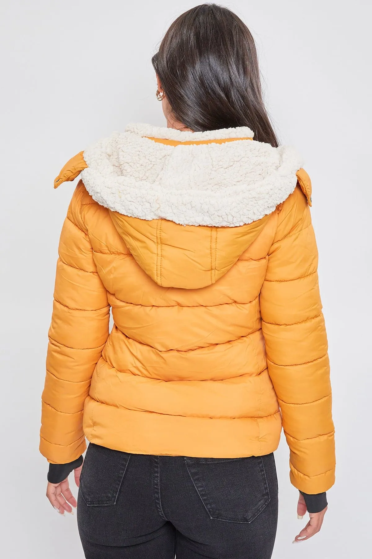 Women's Winter Puffer Jacket With Sherpa Fur Hoodie