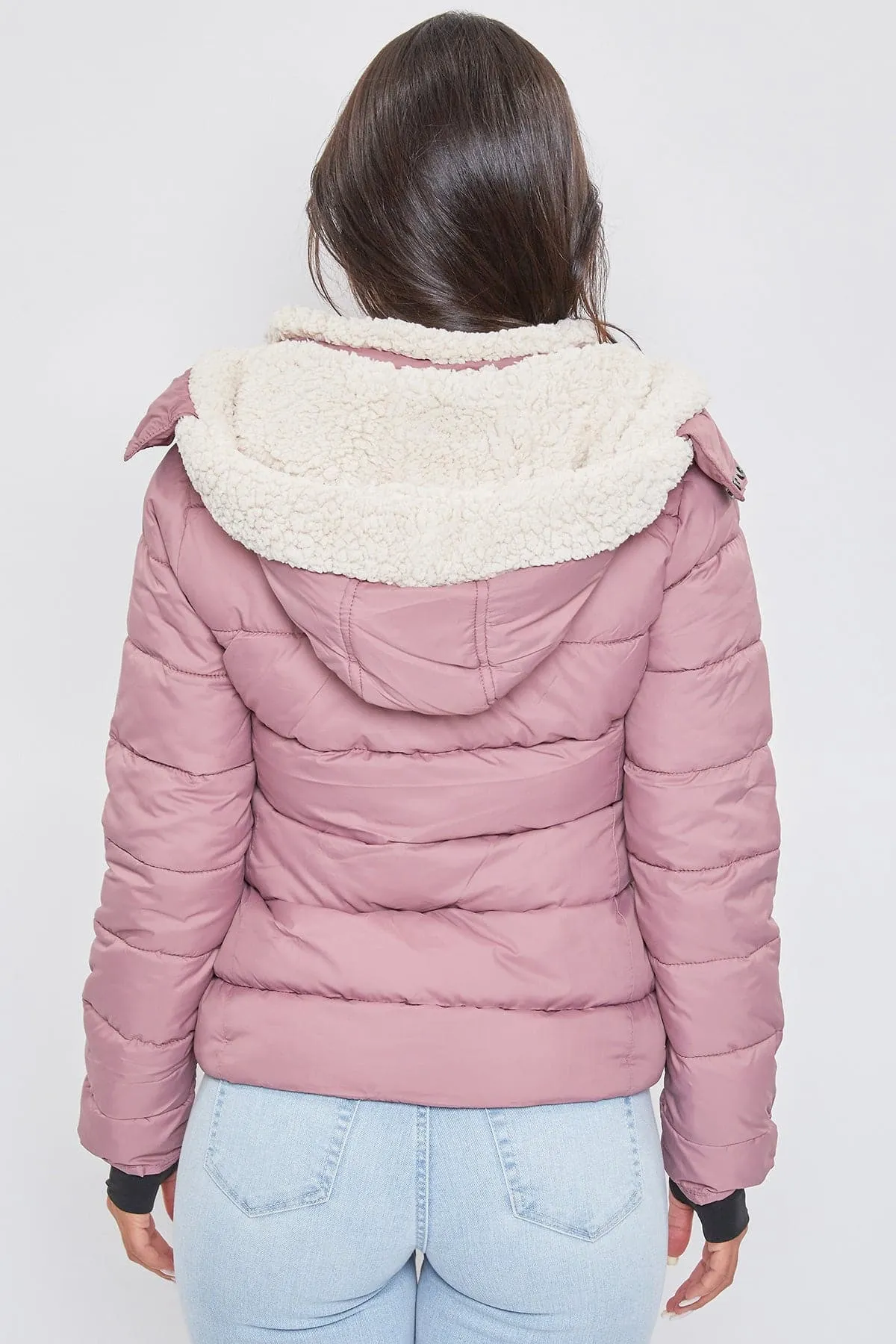 Women's Winter Puffer Jacket With Sherpa Fur Hoodie