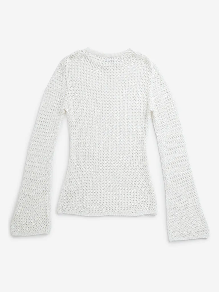 Y&F Kids White Crochet Detailed Top